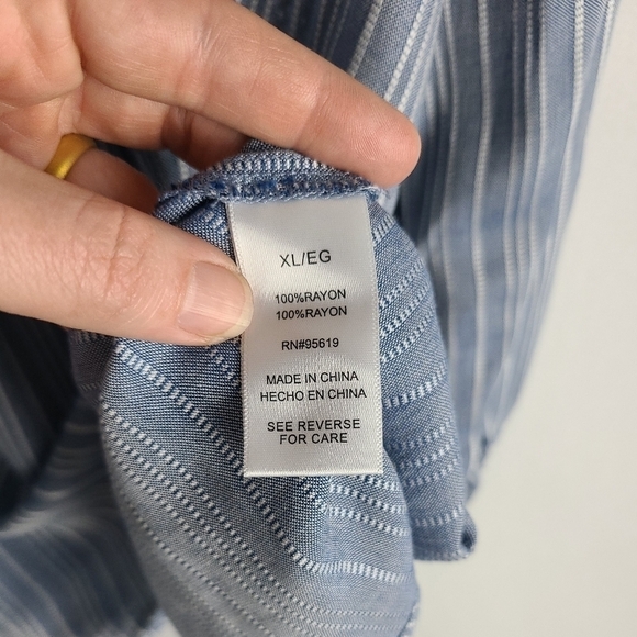 MSRP $50 Fever Smocked Long Sleeve Blouse Blue White Crochet pin stripe Sz XL - Picture 7 of 8